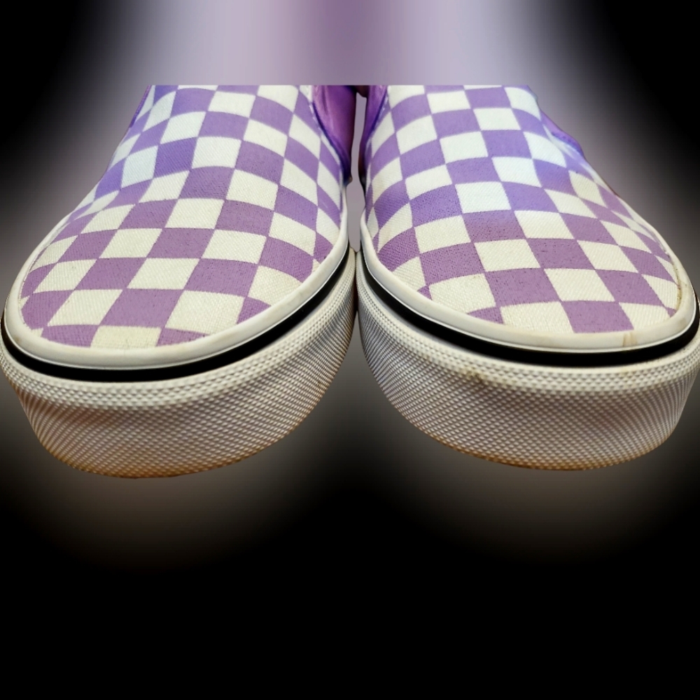 VANS Shoes Purple White Checkered Skate Board Womens Sneakers Skate EUC 7.5 - Picture 2 of 6